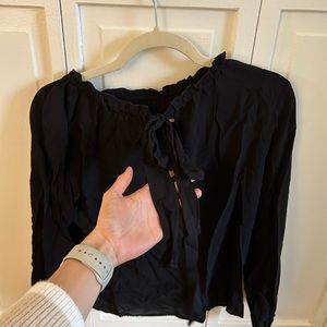 Black tie neck blouse